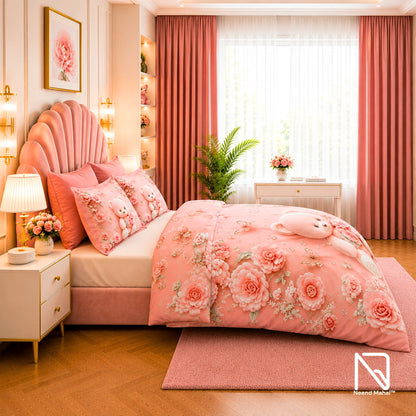 7D Bedsheet | Blush Teddy | Bedsheet with 2 Pillow Covers