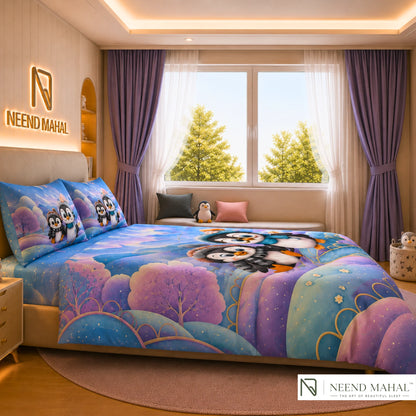 7D Bedsheet | Penguin Winter | King Size Bedsheet with 2 Pillow Covers