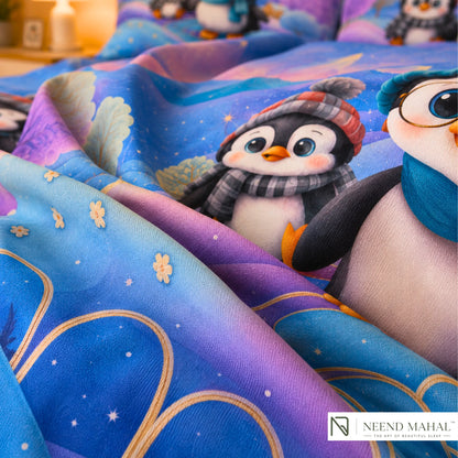 7D Bedsheet | Penguin Winter | King Size Bedsheet with 2 Pillow Covers