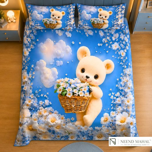 7D Bedsheet | Modern Fairy Teddy | Bedsheet with 2 Pillow Covers