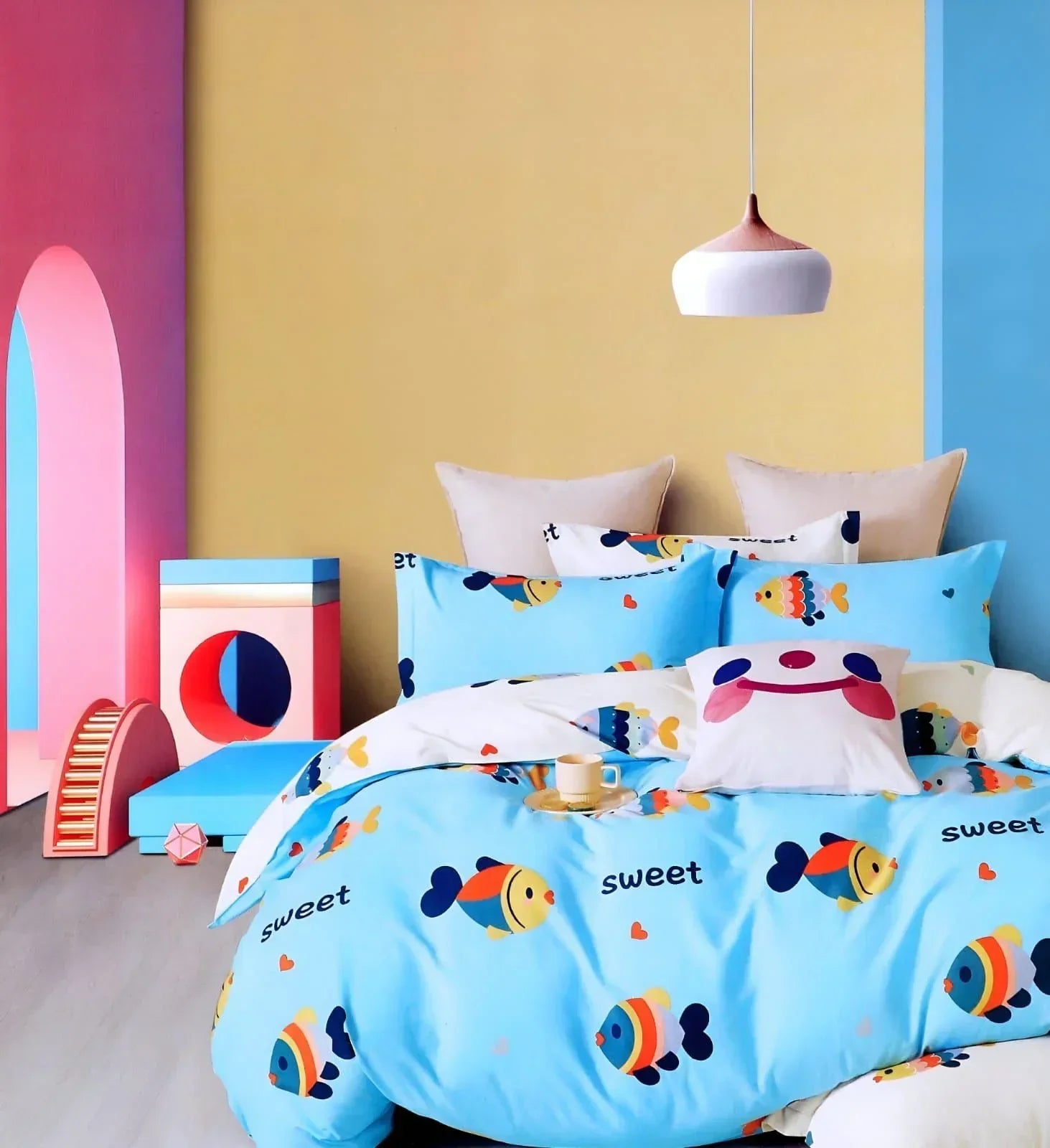 Sweet Sea Friends – Cartoon Fish Kids Bedsheet | Cotton | King Size | Prime Brand