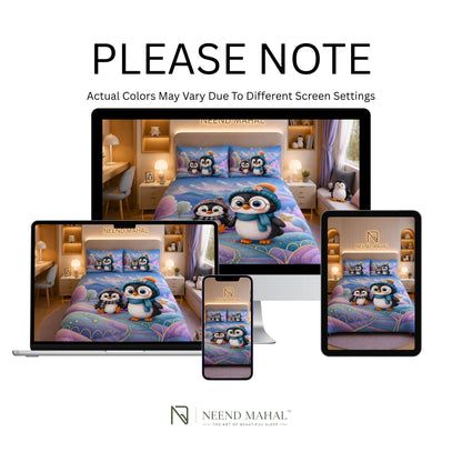 7D Bedsheet | Penguin Winter | King Size Bedsheet with 2 Pillow Covers