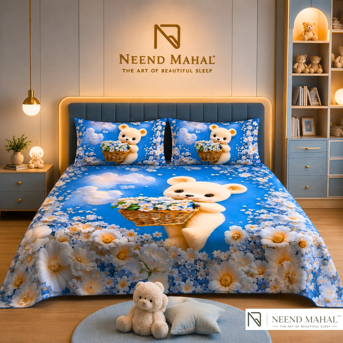 7D Bedsheet | Modern Fairy Teddy | Bedsheet with 2 Pillow Covers