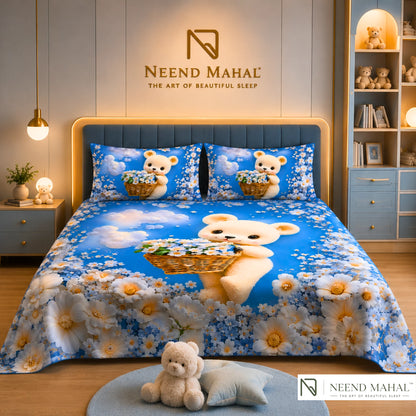 7D Bedsheet | Modern Fairy Teddy | Bedsheet with 2 Pillow Covers