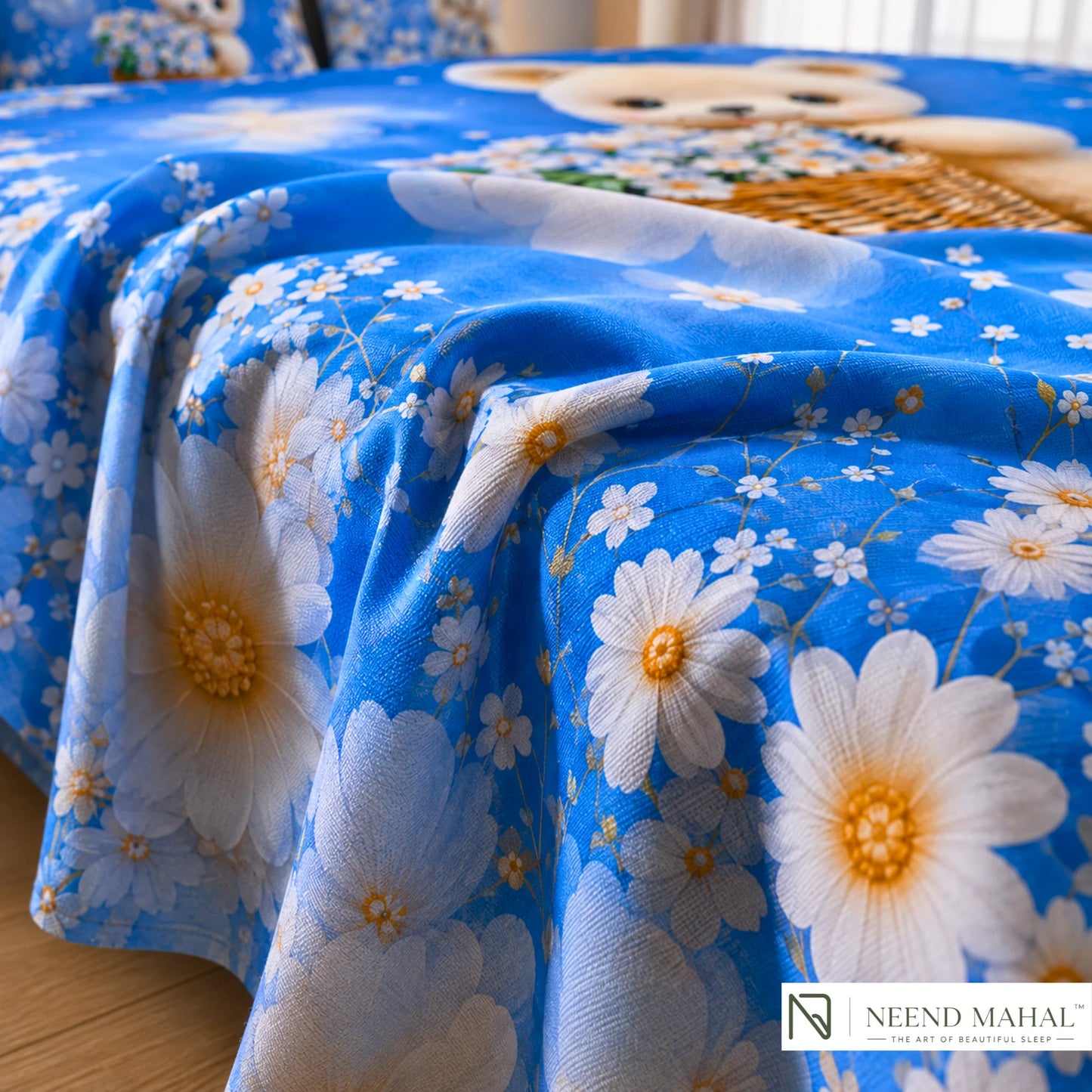 7D Bedsheet | Modern Fairy Teddy | Bedsheet with 2 Pillow Covers