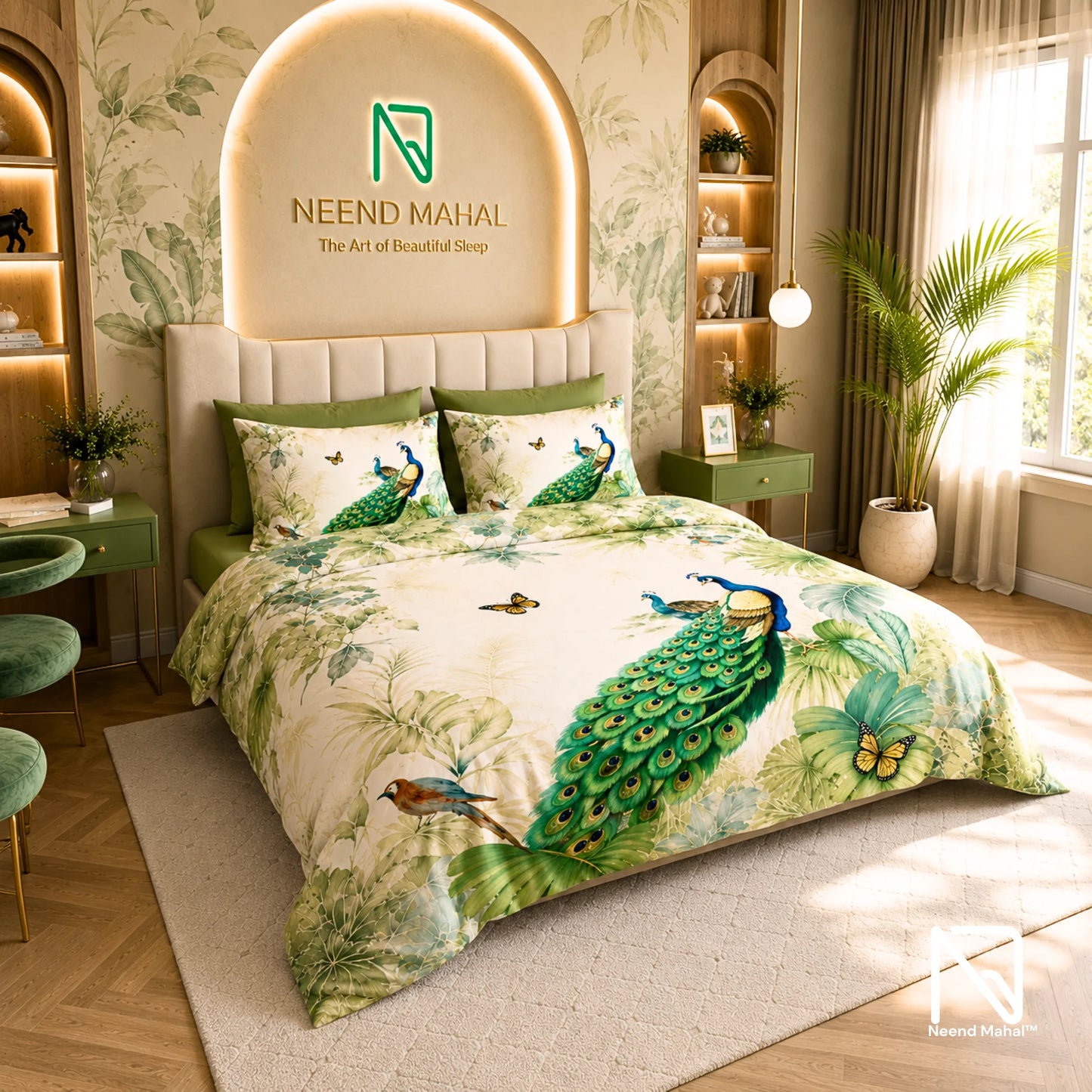 7D Bedsheet | Royal Peacock Paradise | King Size Bedsheet with 2 Pillow Covers