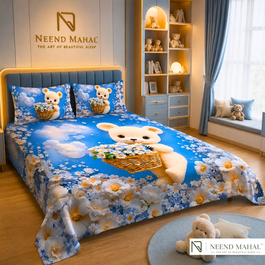 7D Bedsheet | Modern Fairy Teddy | Bedsheet with 2 Pillow Covers