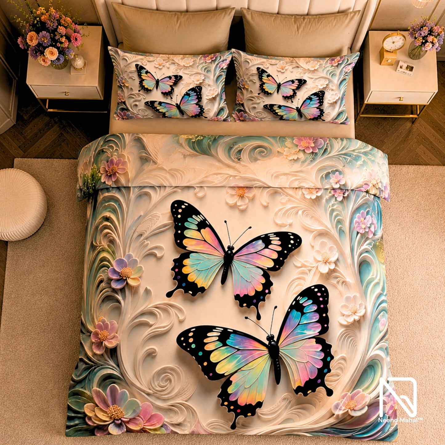 7D Bedsheet | Whispering Butterflies | Bedsheet with 2 Pillow Covers