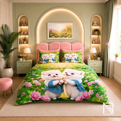 7D Bedsheet |  Bear Garden | King Size Bedsheet with 2 Pillow Covers