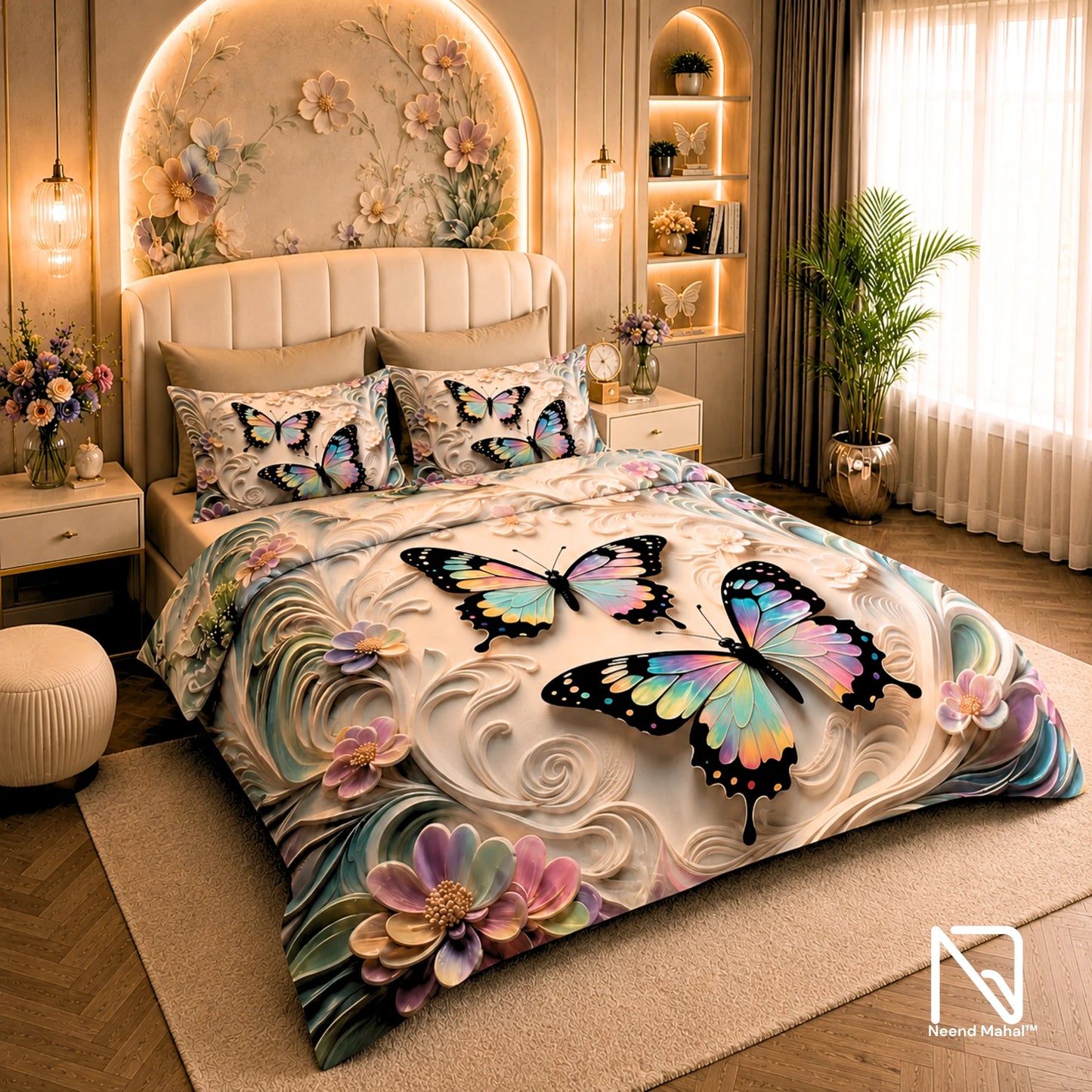 7D Bedsheet | Whispering Butterflies | Bedsheet with 2 Pillow Covers