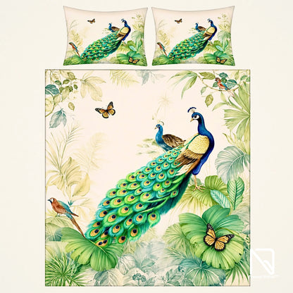 7D Bedsheet | Royal Peacock Paradise | King Size Bedsheet with 2 Pillow Covers