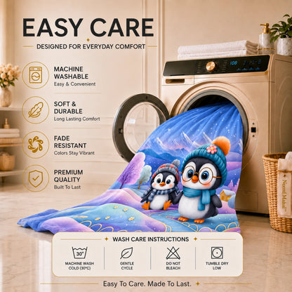 7D Bedsheet | Penguin Winter | King Size Bedsheet with 2 Pillow Covers