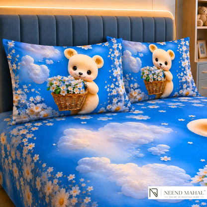7D Bedsheet | Modern Fairy Teddy | Bedsheet with 2 Pillow Covers
