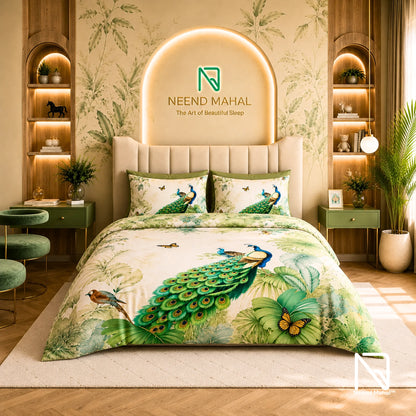 7D Bedsheet | Royal Peacock Paradise | King Size Bedsheet with 2 Pillow Covers