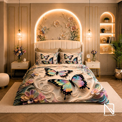 7D Bedsheet | Whispering Butterflies | Bedsheet with 2 Pillow Covers