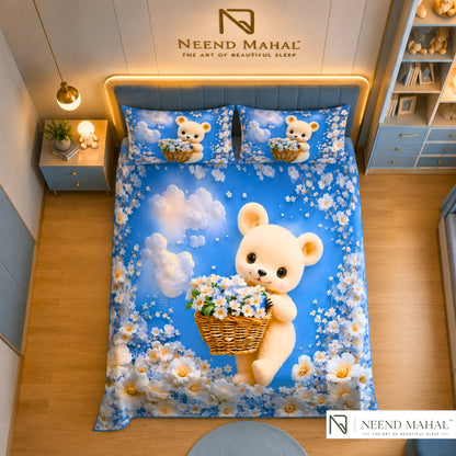 7D Bedsheet | Modern Fairy Teddy | Bedsheet with 2 Pillow Covers