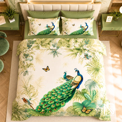 7D Bedsheet | Royal Peacock Paradise | King Size Bedsheet with 2 Pillow Covers