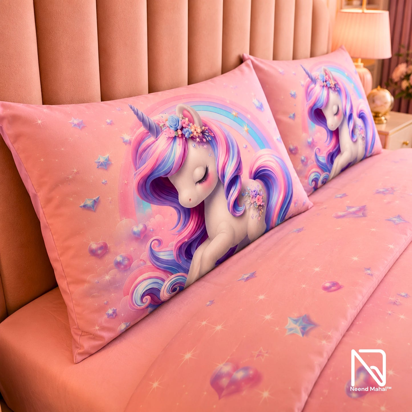 7D Bedsheet | Rainbow Unicorn | King Size Bedsheet with 2 Pillow Covers